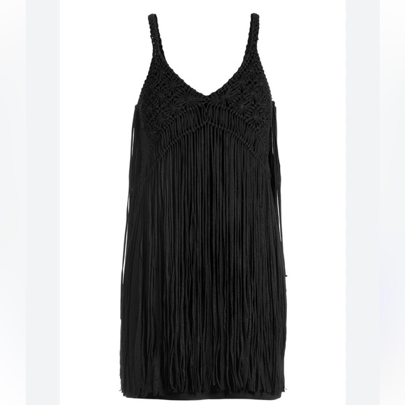 Black Boho Macramé Fringe Dress - Picture 3 of 12